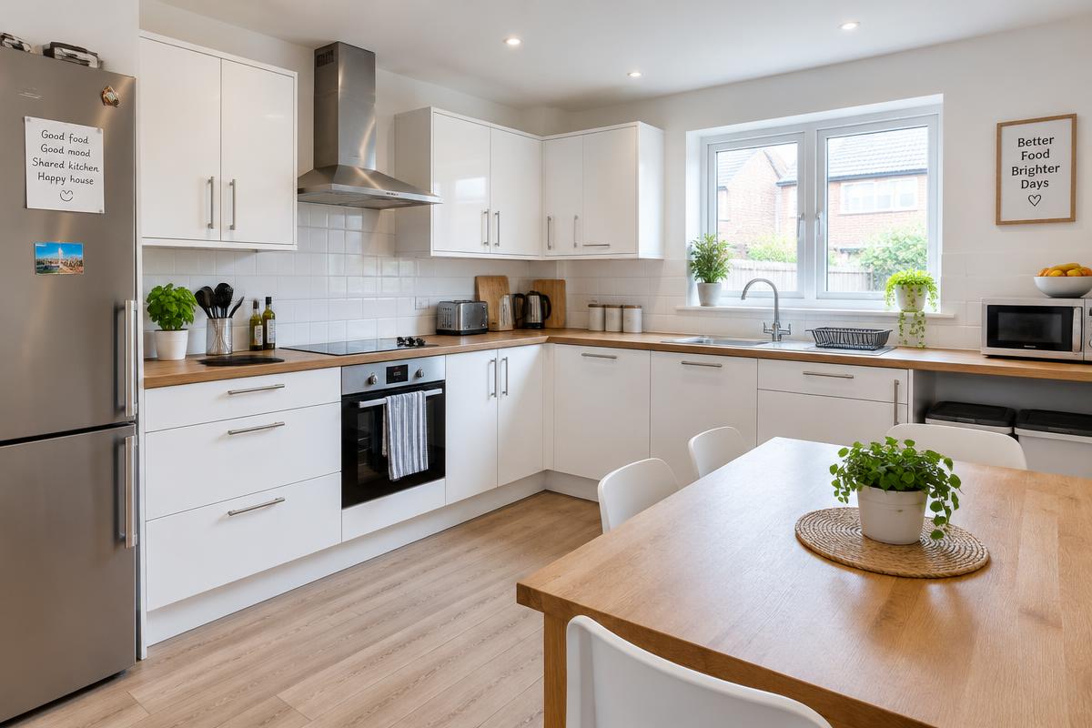 A clean, welcoming shared kitchen