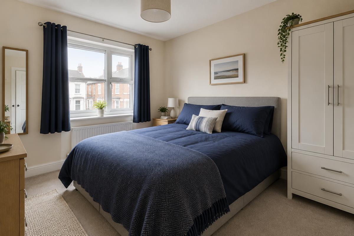 Illustrative neatly presented double bedroom
