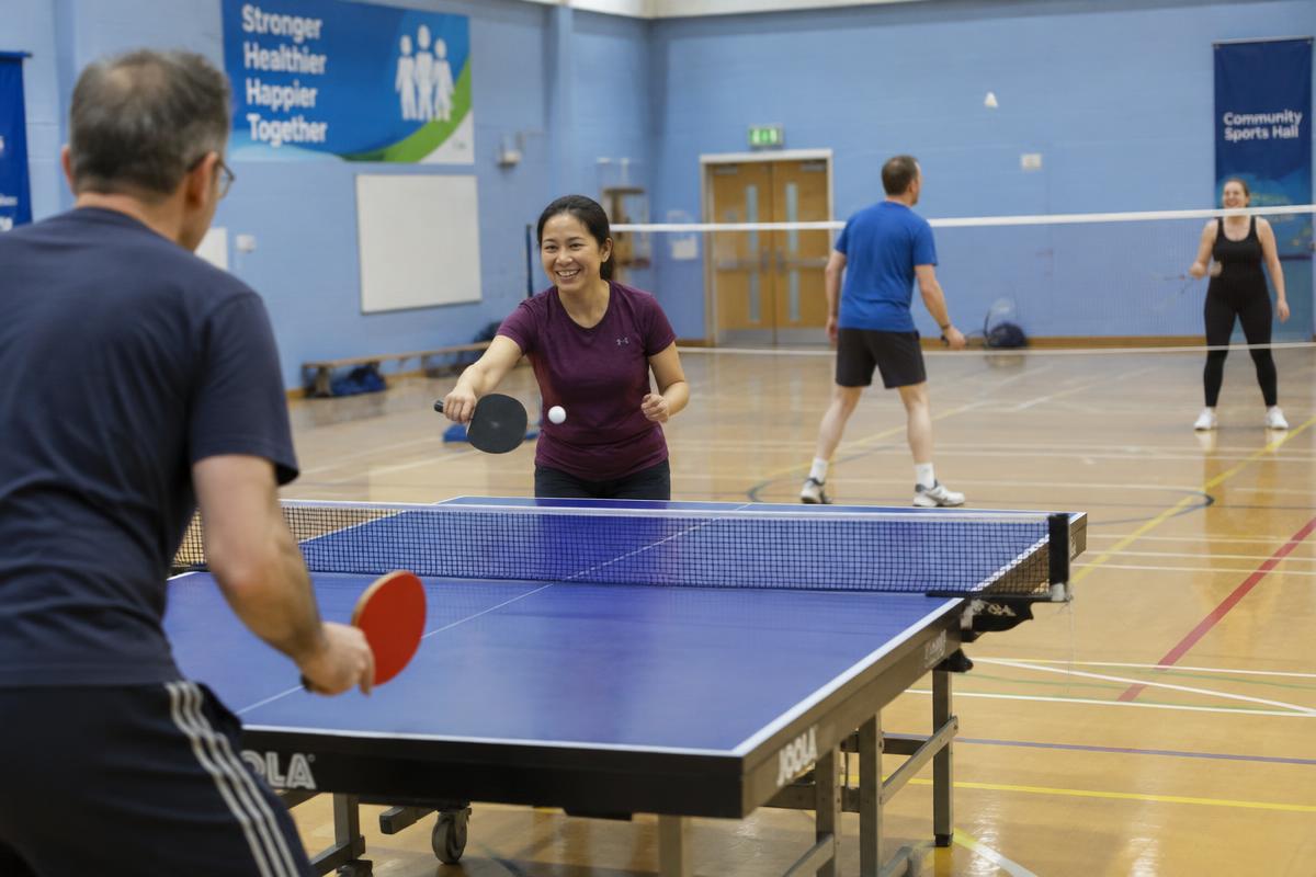 Illustrative table tennis and badminton in a sports hall